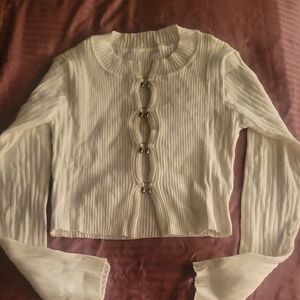 Elegant Cream White Ribbed Women's Top